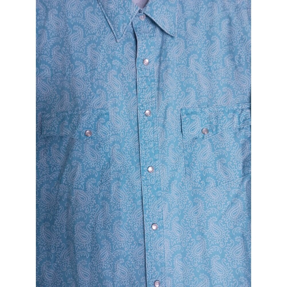 Wrangler Teal Paisley Short Sleeve Button-Down Shirt - Picture 2 of 8